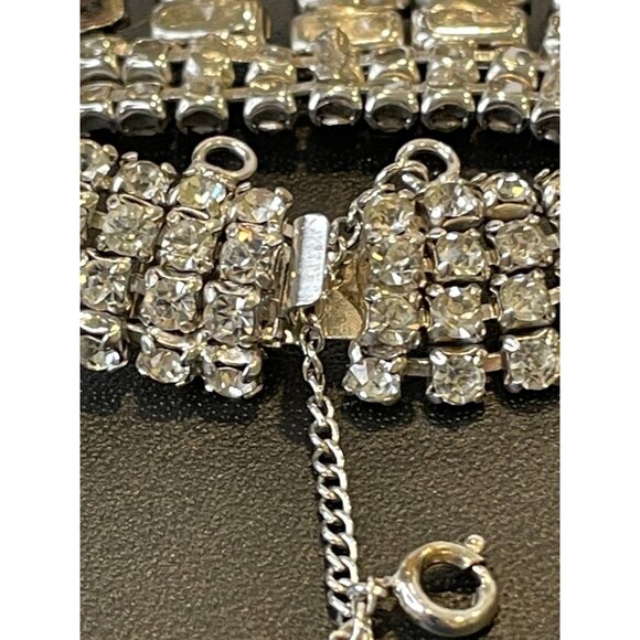 Vintage Hattie Carnegie Rhinestone Bracelet With Baguette & Round Stones Safety - Picture 4 of 10